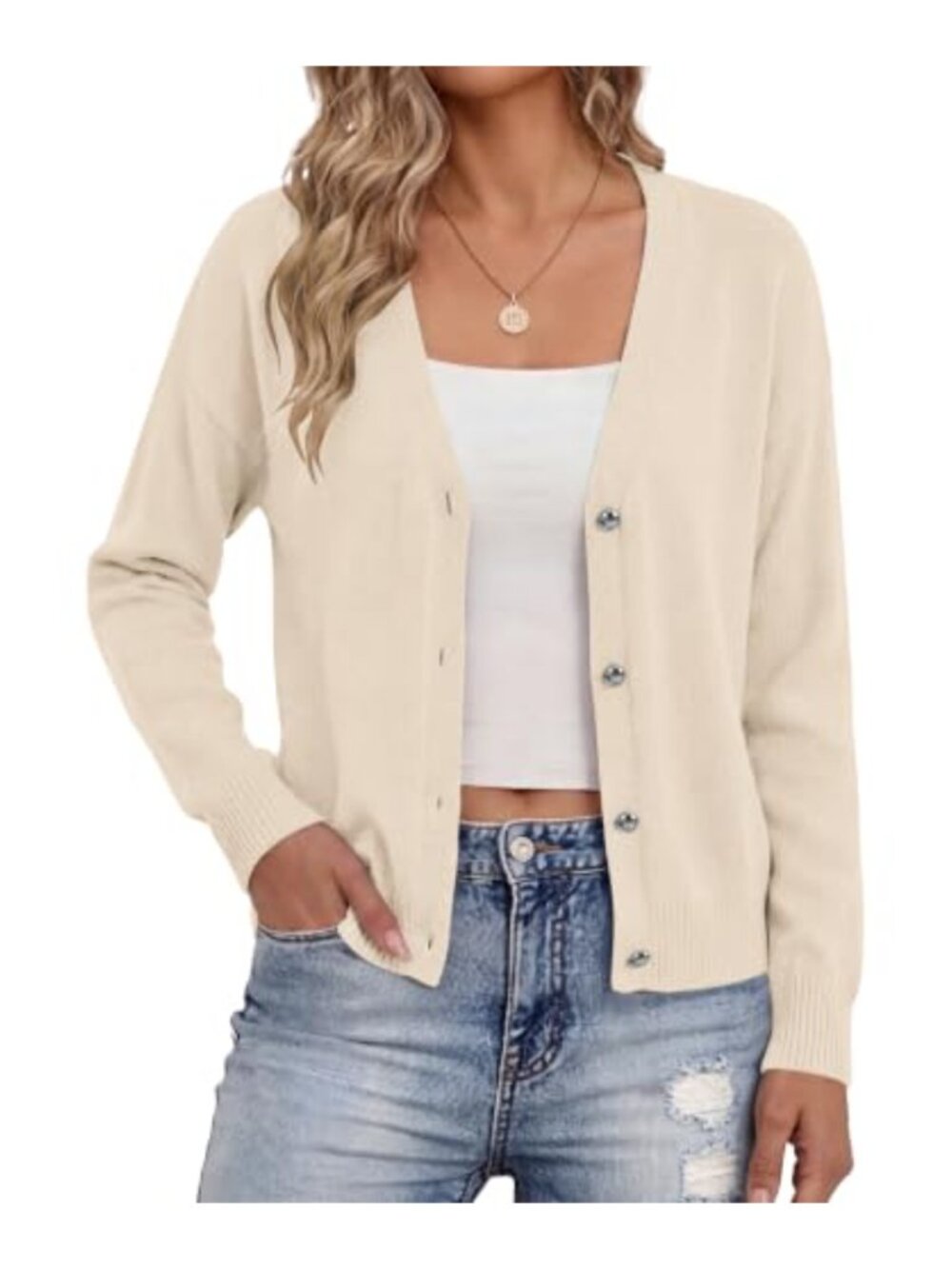 Women's Relaxed Fit Midweight Button Front Cardigan V-Neck Long Sleeve Sweater